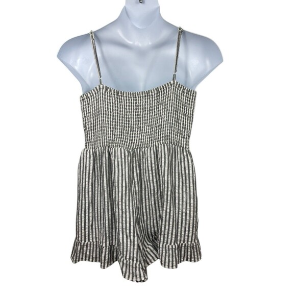 American Eagle Gray White Striped Rouched Bow Deep V-neck Textured Romper XL - Picture 4 of 15